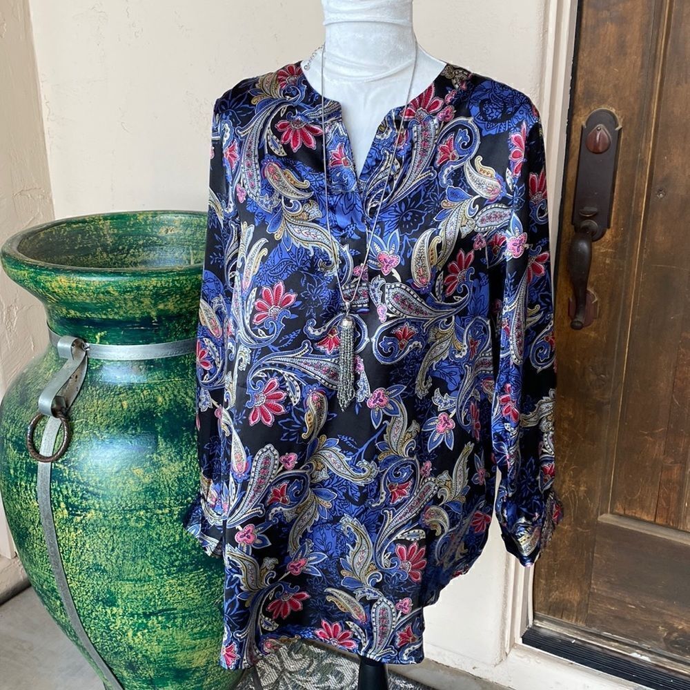 Jessica London paisley long sleeve silky tunic size 18
